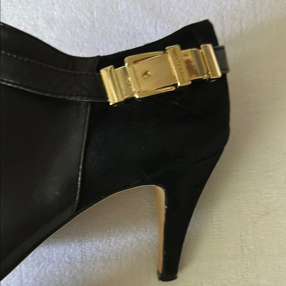 EUC Vince Camuto Black Heeled Boots with Gold Buckle - Picture 3 of 8